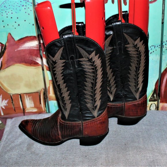 J. Chisholm Brown and Black Heeled Cowboy Leather Boots - Picture 3 of 6